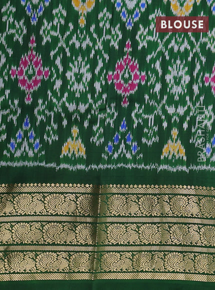 Pure pochampally silk saree grey and green with allover floral digital prints and temple design annam zari woven border