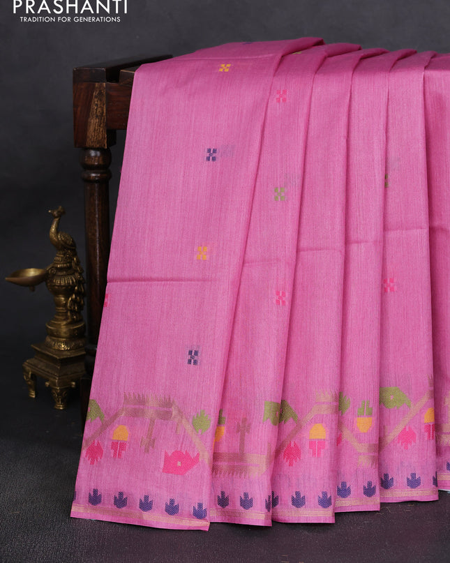 Munga tussar silk saree light pink with thread woven buttas and woven border