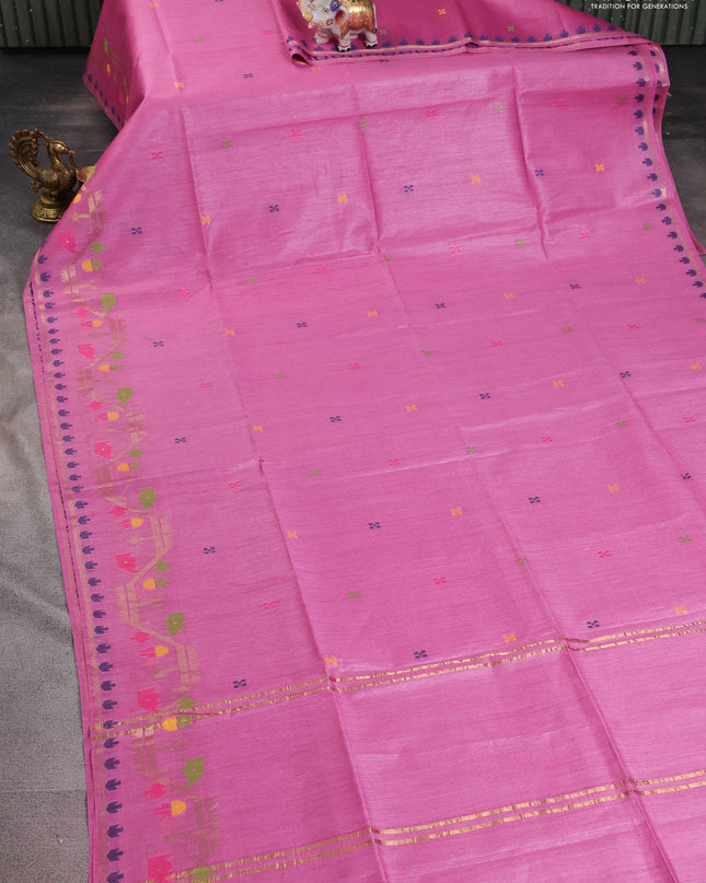 Munga tussar silk saree light pink with thread woven buttas and woven border