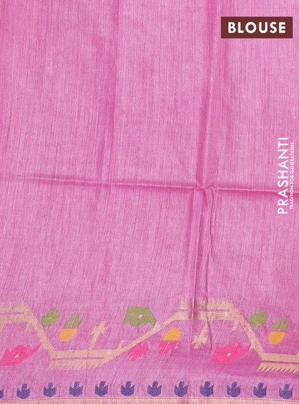 Munga tussar silk saree light pink with thread woven buttas and woven border
