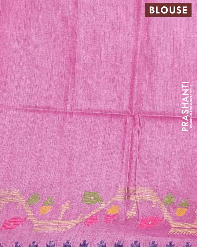 Munga tussar silk saree light pink with thread woven buttas and woven border
