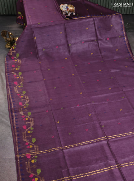 Munga tussar silk saree wine shade with thread woven buttas and woven border