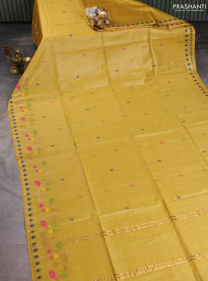Munga tussar silk saree mustard yellow with thread woven buttas and woven border