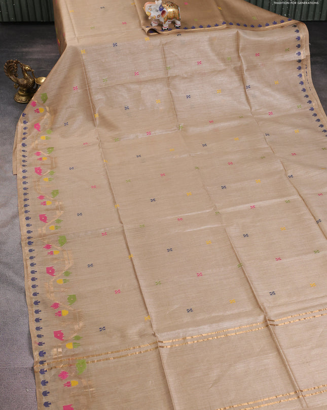 Munga tussar silk saree sandal with thread woven buttas and woven border