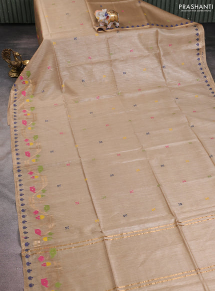 Munga tussar silk saree sandal with thread woven buttas and woven border