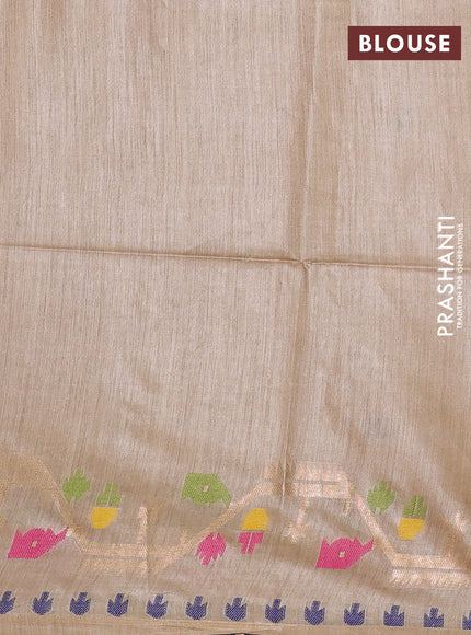 Munga tussar silk saree sandal with thread woven buttas and woven border