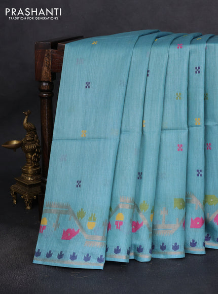 Munga tussar silk saree pastel blue with thread woven buttas and woven border