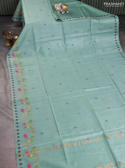 Munga tussar silk saree pastel green with thread woven buttas and woven border