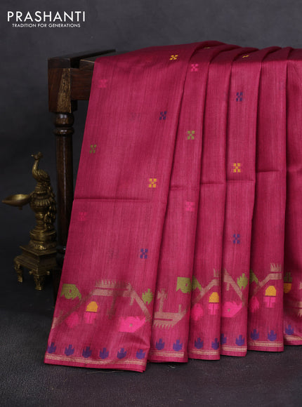 Munga tussar silk saree maroon with thread woven buttas and woven border