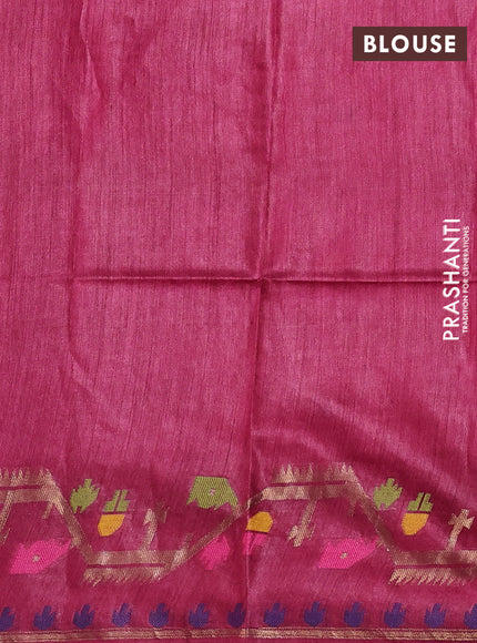 Munga tussar silk saree maroon with thread woven buttas and woven border