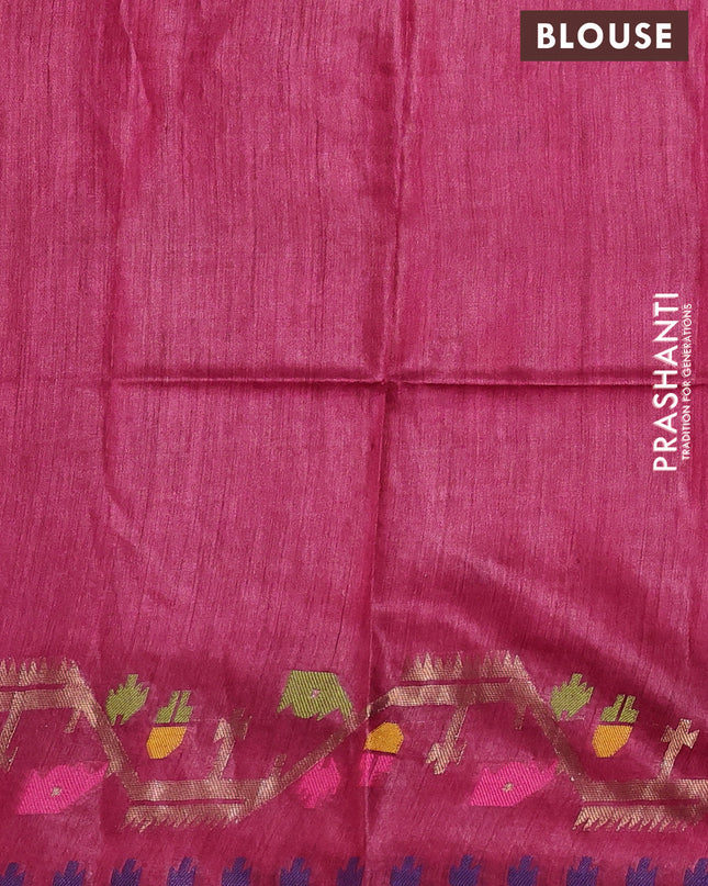 Munga tussar silk saree maroon with thread woven buttas and woven border