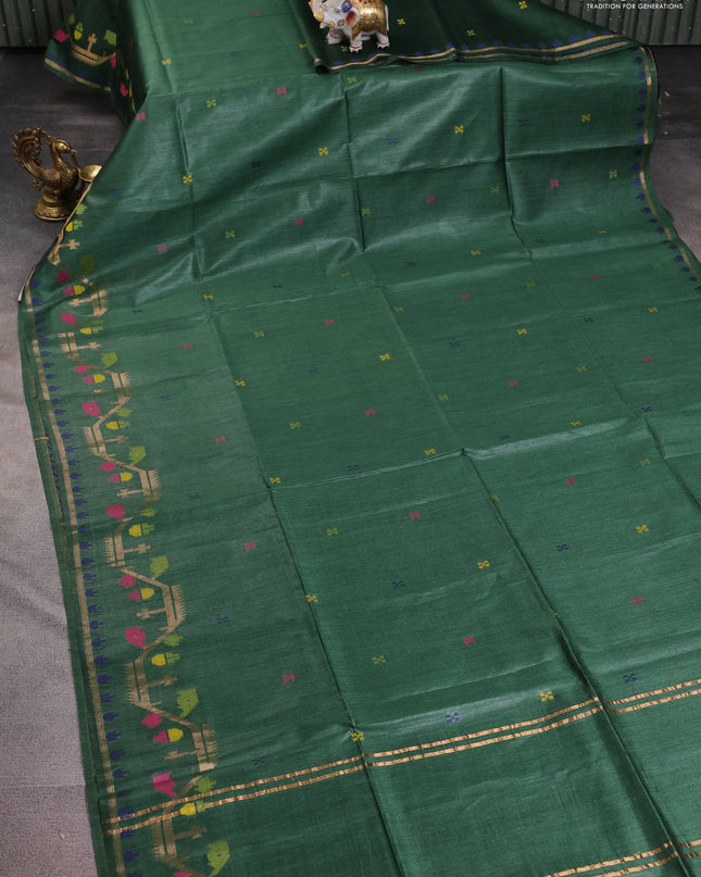 Munga tussar silk saree green with thread woven buttas and woven border