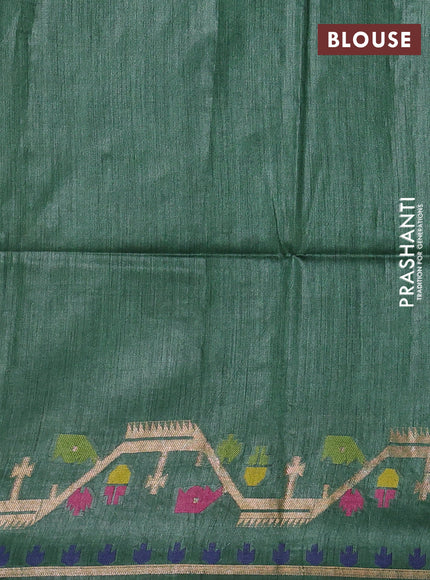 Munga tussar silk saree green with thread woven buttas and woven border