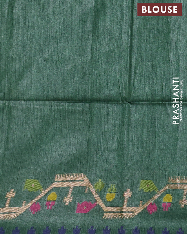 Munga tussar silk saree green with thread woven buttas and woven border