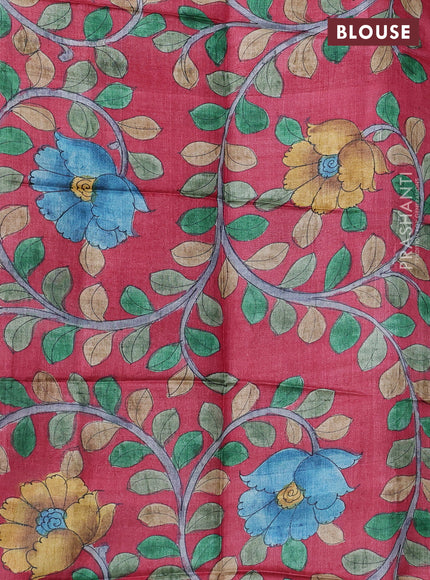 Pure tussar silk saree pastel green and maroon with allover zari checked pattern and zari woven border - Default Title