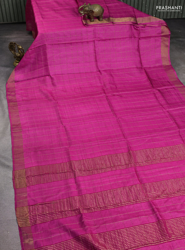 Pure tussar silk saree sandal and green with allover zari checked pattern and zari woven border