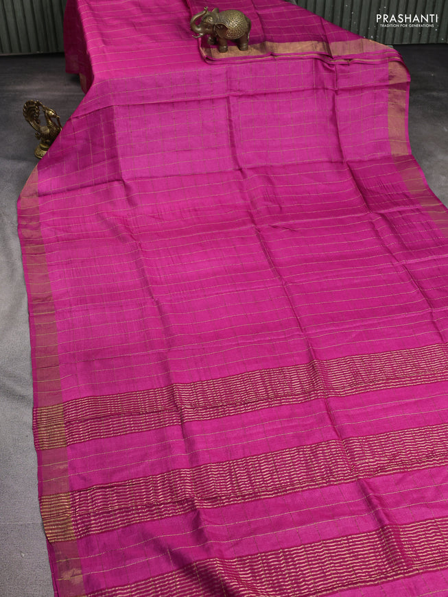 Pure tussar silk saree sandal and green with allover zari checked pattern and zari woven border