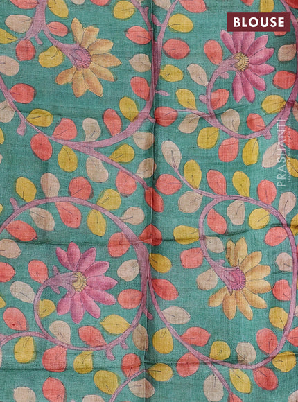 Pure tussar silk saree sandal and green with allover zari checked pattern and zari woven border