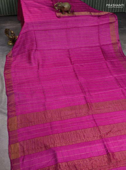 Pure tussar silk saree pink and green with allover zari checked pattern and zari woven border