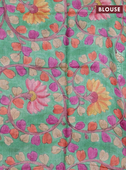 Pure tussar silk saree pink and green with allover zari checked pattern and zari woven border