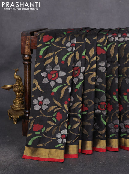 Uppada jamdhani silk saree black and red with allover floral jamdhani weaves and zari woven border
