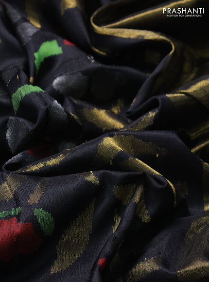 Uppada jamdhani silk saree black and red with allover floral jamdhani weaves and zari woven border