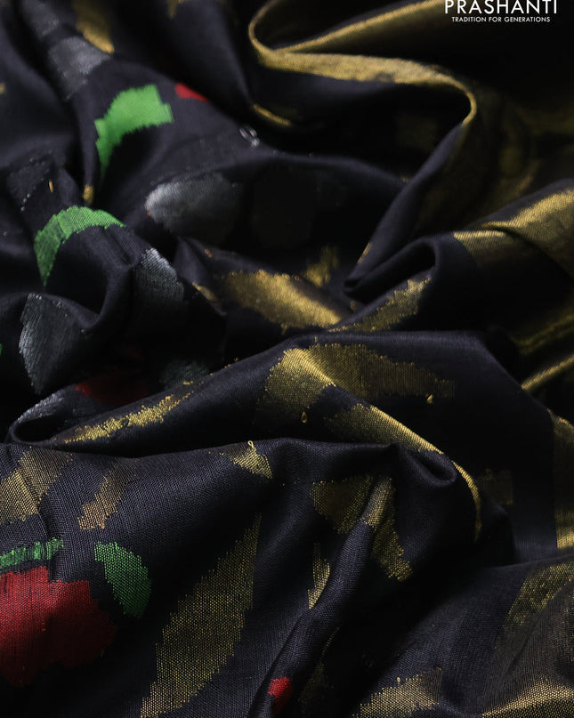 Uppada jamdhani silk saree black and red with allover floral jamdhani weaves and zari woven border