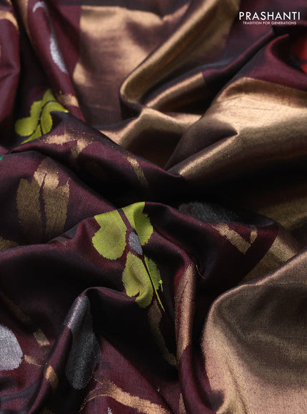 Uppada jamdhani silk saree coffee brown and maroon with allover floral jamdhani weaves and zari woven border