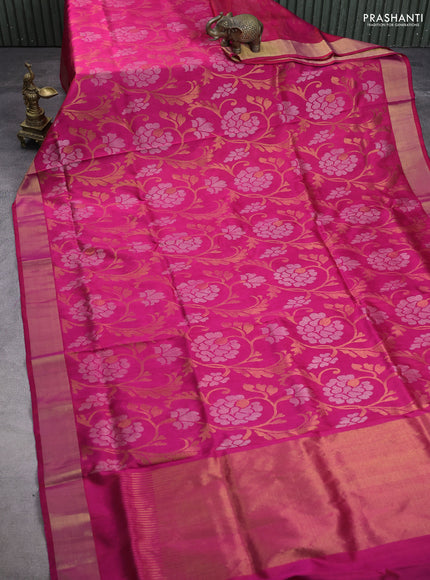 Uppada jamdhani silk saree pink with allover floral jamdhani weaves and zari woven border