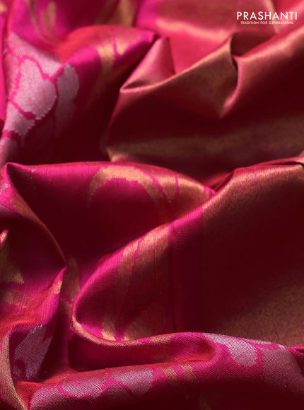 Uppada jamdhani silk saree pink with allover floral jamdhani weaves and zari woven border