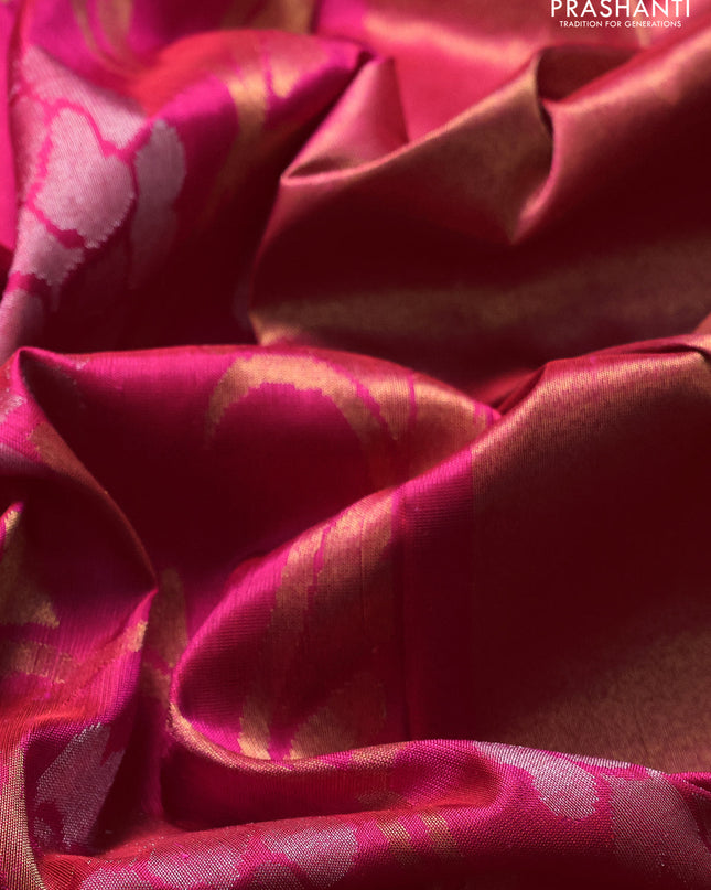 Uppada jamdhani silk saree pink with allover floral jamdhani weaves and zari woven border