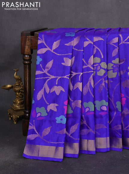 Uppada jamdhani silk saree royal blue with allover floral jamdhani weaves and zari woven border
