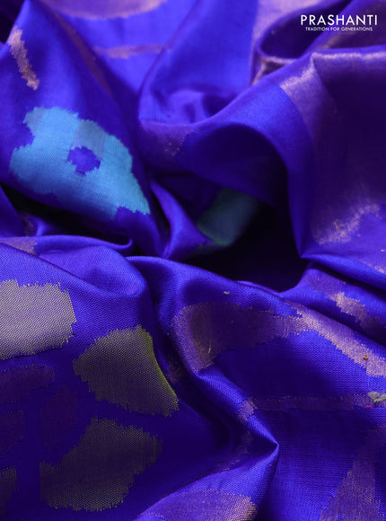 Uppada jamdhani silk saree royal blue with allover floral jamdhani weaves and zari woven border