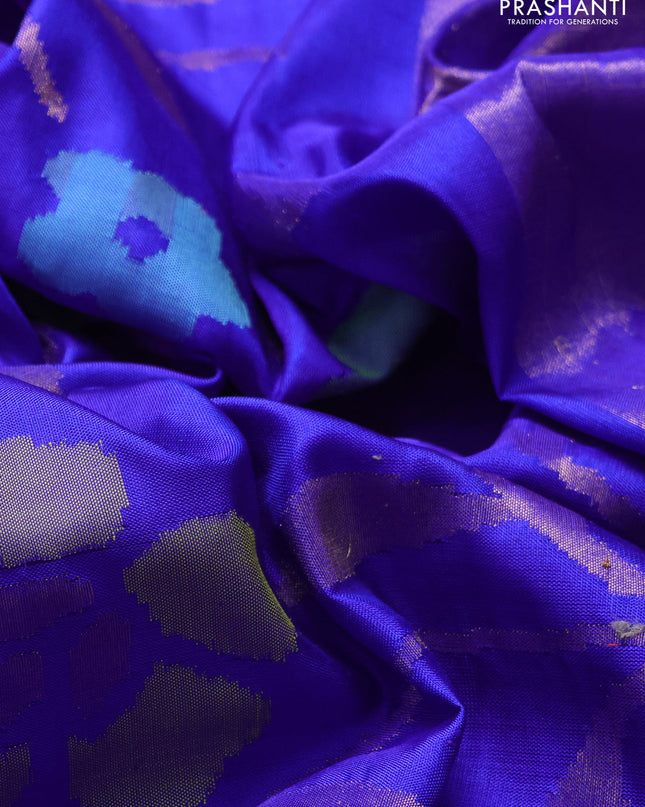 Uppada jamdhani silk saree royal blue with allover floral jamdhani weaves and zari woven border