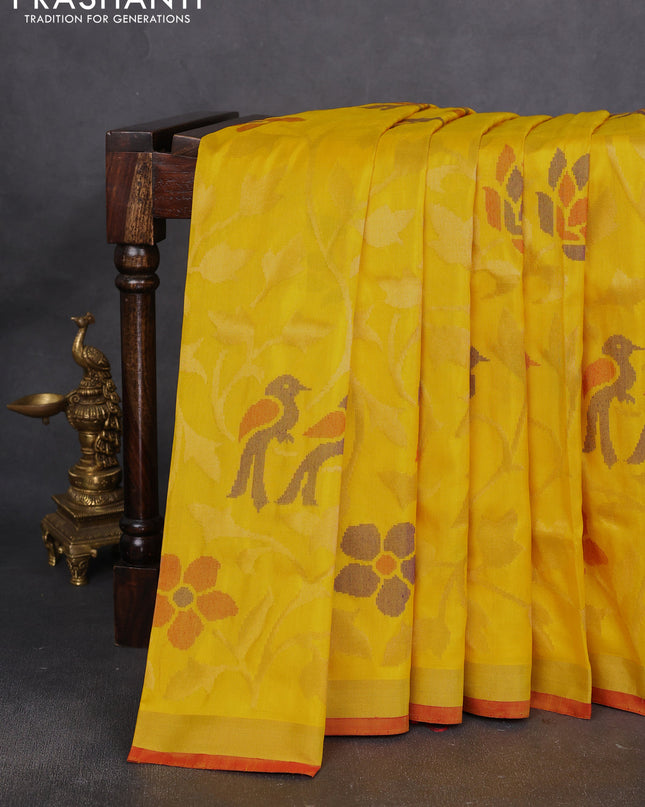 Uppada jamdhani silk saree yellow and red with allover jamdhani weaves and zari woven border