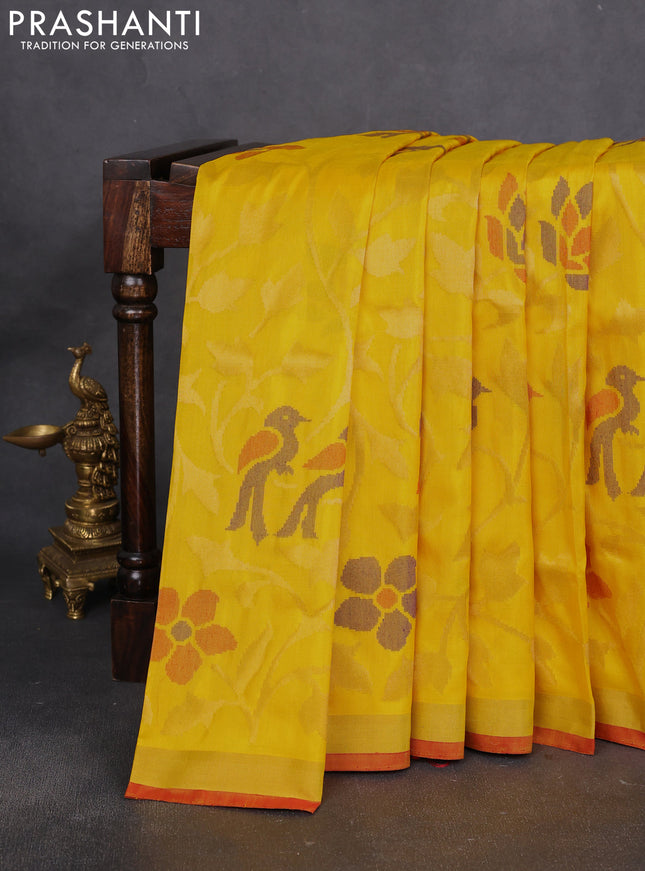 Uppada jamdhani silk saree yellow and red with allover jamdhani weaves and zari woven border