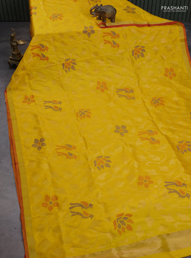 Uppada jamdhani silk saree yellow and red with allover jamdhani weaves and zari woven border