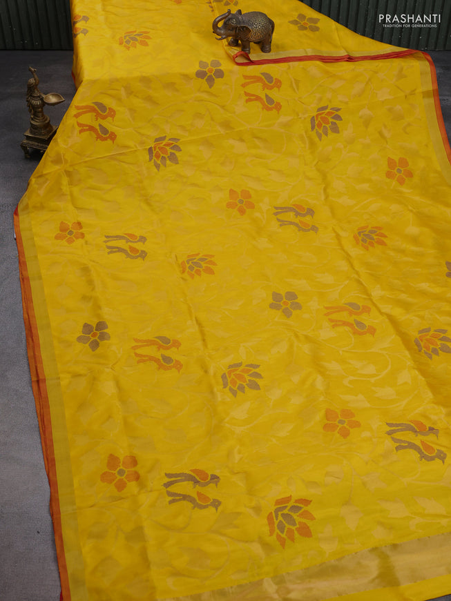 Uppada jamdhani silk saree yellow and red with allover jamdhani weaves and zari woven border
