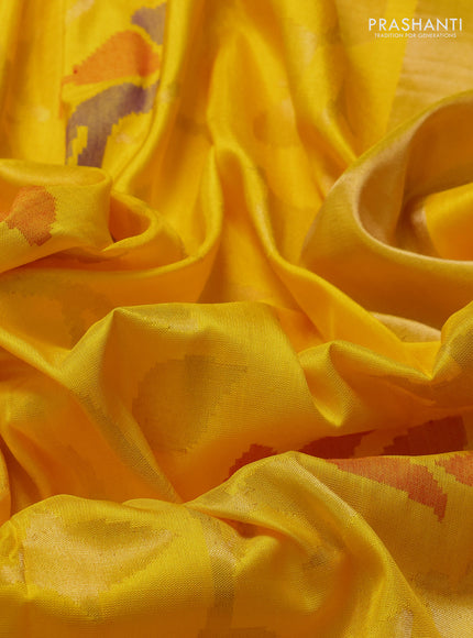 Uppada jamdhani silk saree yellow and red with allover jamdhani weaves and zari woven border
