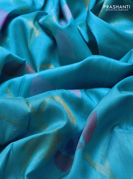 Uppada jamdhani silk saree teal blue with allover floral jamdhani weaves and zari woven border