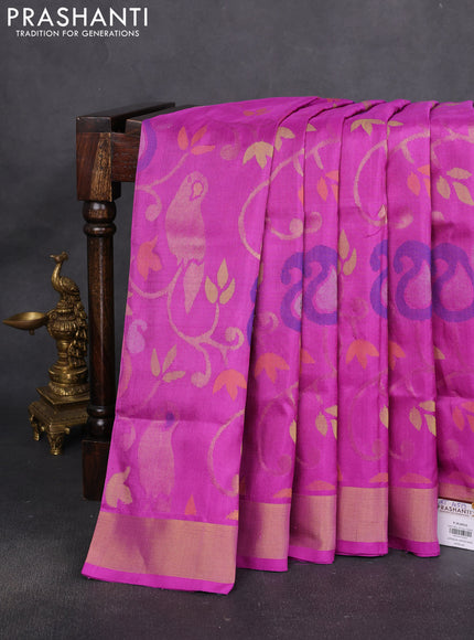 Uppada jamdhani silk saree purple with allover jamdhani weaves and zari woven border