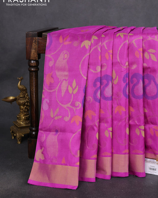 Uppada jamdhani silk saree purple with allover jamdhani weaves and zari woven border