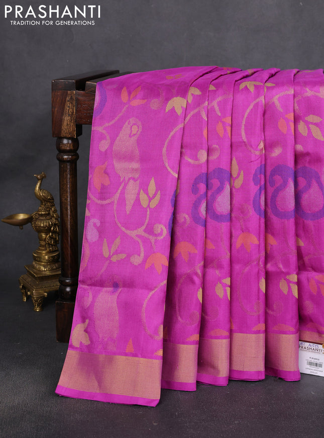 Uppada jamdhani silk saree purple with allover jamdhani weaves and zari woven border