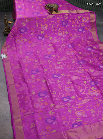 Uppada jamdhani silk saree purple with allover jamdhani weaves and zari woven border