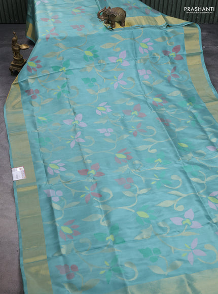 Uppada jamdhani silk saree pastel blue shade with allover floral jamdhani weaves and zari woven border