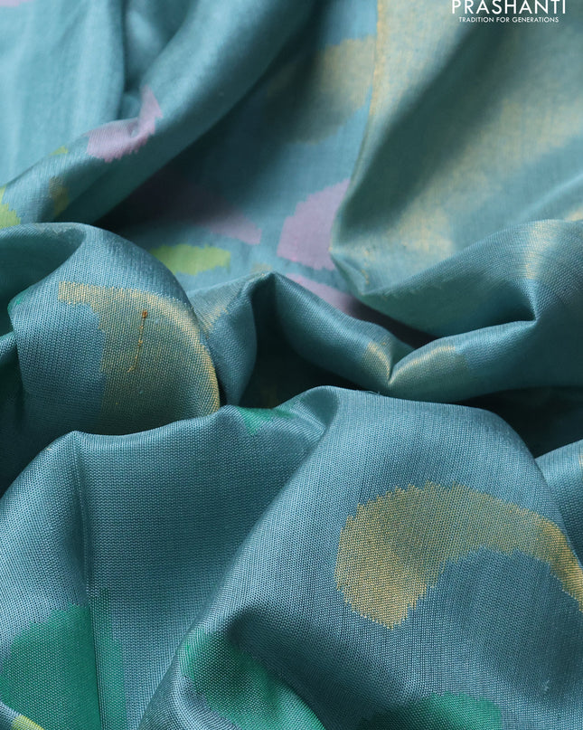 Uppada jamdhani silk saree pastel blue shade with allover floral jamdhani weaves and zari woven border
