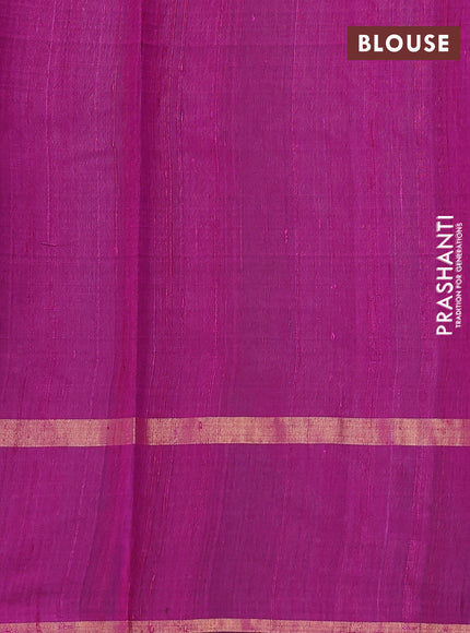 Pure dupion silk saree bottle green and magenta pink with temple zari woven buttas and thread & zari woven paisley border