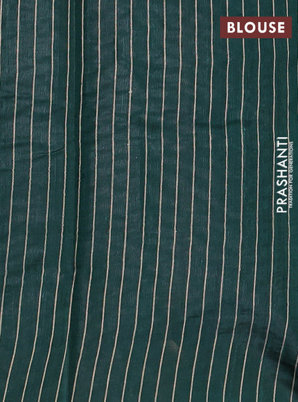 Pure dupion silk saree green and beige with thread woven buttas and temple design border