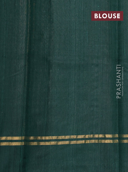 Pure dupion silk saree green with allover zari stripe pattern and simple border