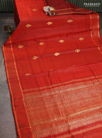 Pure dupion silk saree orange with zari woven buttas and zari woven border